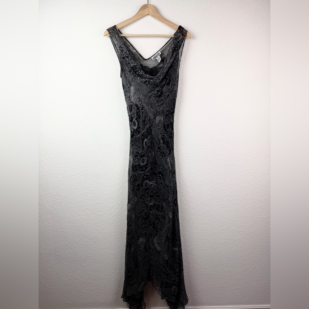 Vintage Y2K Robbie Bee Silk Midi Dress Abstract Asymmetric Sheer Beaded